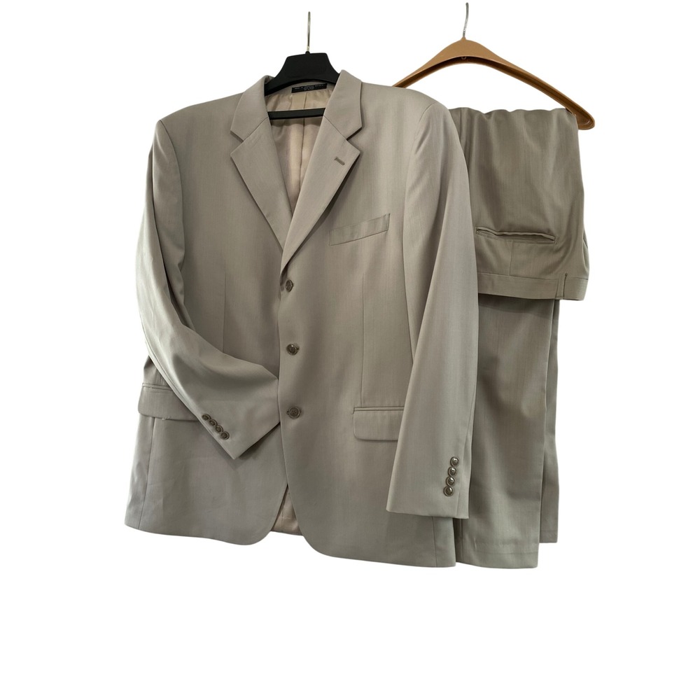 Albert Nipon Suit Mens 44R 35.5W Tan 100% Wool 3-Button Pleated Pants